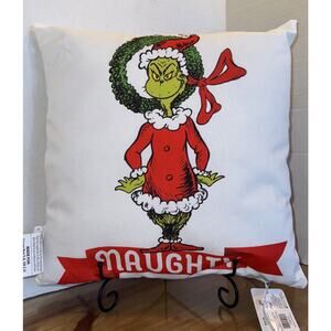 The Grinch Naughty & Nice Pillow Christmas Throw Decor Ruz Reversible 18x18 New
